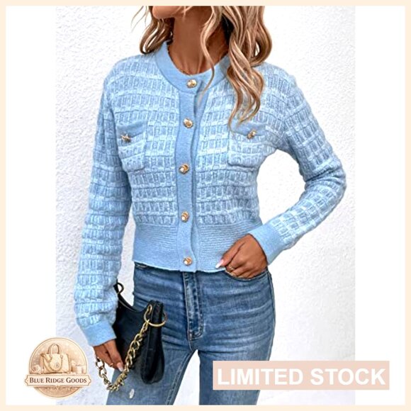 Lightweight Cropped Cardigan Sweater with Pearl Button Open Front - Picture 3 of 6